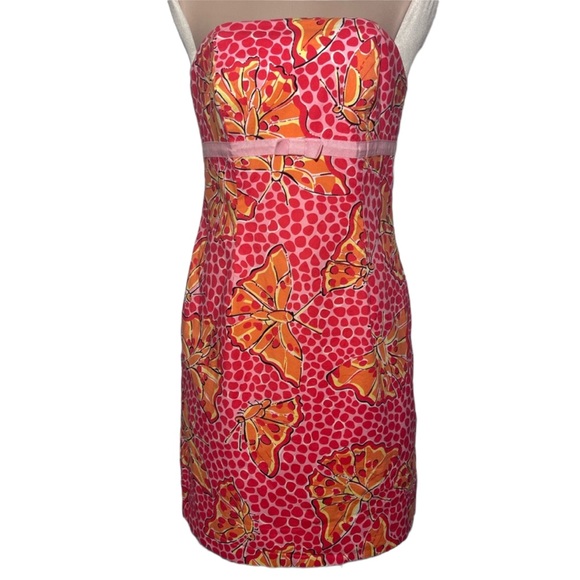 Lilly Pulitzer White Label strapless pink dress with butterflies. Size 6 - Picture 13 of 14
